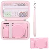 Supmay Custodia per fotocamera digitale Canon PowerShot G7 X Mark III, copertura protettiva in morbido silicone *1 + custodia rigida *1, con copriobiettivo rimovibile, con cinturino, Rosa gelatinoso