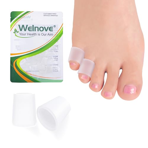 Image of Welnove Pinky Toe Sleeves Protectors - 12-Pack Aloe Vera Extract Infused Silicone Toe Covers for Corns, Calluses, Blisters - Soft Gel Protector Toe Cushions for Pain Relief