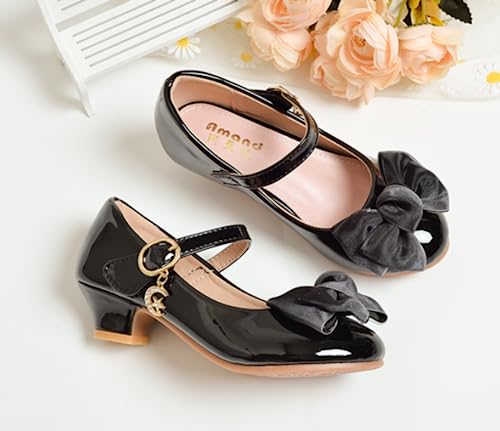 Girls Leatherette Low Heel Dress Shoes Princess Mary Jane Flats Flower Wedding Party Bridesmaid Pumps3