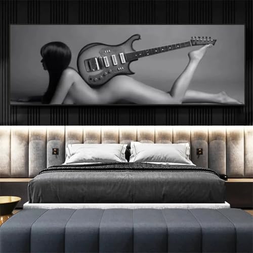Art mural nu avec guitare décoration intérieure monochrome 70 x 210