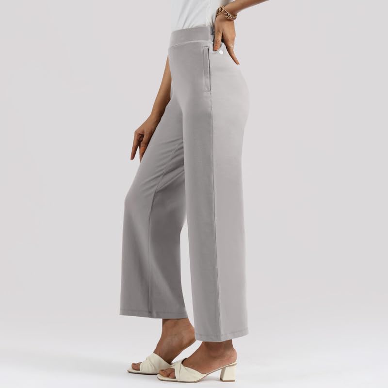 Image of BlissClub Women AM PM Cotton Wide Leg Pants | Wide Waistband | High Rise | Drawstring | 2 Pockets