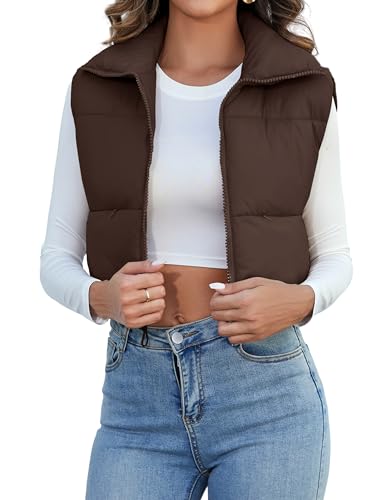 Kissonic Women's Padded Down Vest Puffer Stand Collar Zip Up Crop Sleeveless Jacket4