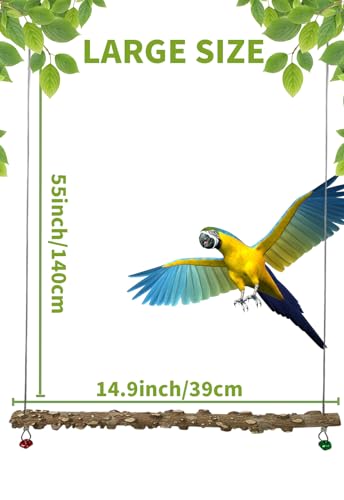 Image of FlidRunest Bird Parrot Swing Toy, Natural Pepper Wood Bird Perch Stand, Hanging Bird Window Ceiling Swing Perch for Parrot Parakeet Conure Cockatiel Small Birds