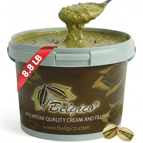 Belgico Bulk Pistachio Crunch Cream Sauce 8.8 lb (4kg) Tub – Crunchy Pistachio Spread & Butter for Dubai Chocolate Bars, Kataifi, Gelato & Pastry Filling-Professional Pastry, Gelato and drinks Grade