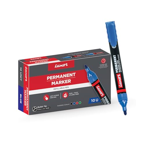 Image of Luxor Refillable Permanent Marker in Brilliant Blue, Pack of 10, Ideal for Clear and Eco-Friendly Marking