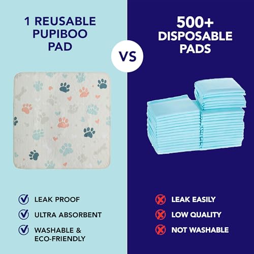 Image of PUPIBOO Washable Pee Pads for Dogs and Cats - Super Absorbent Reusable Puppy Training Pads - 100% Waterproof, Leak-Proof & Non-Slip Whelping Pads for Pet Housebreaking