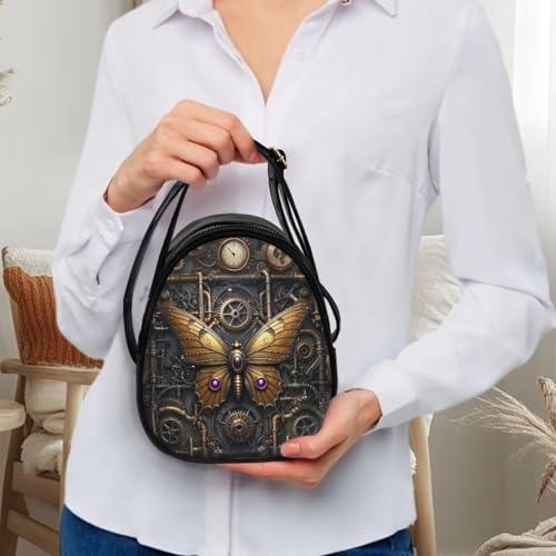 Steampunk Small Crossbody Bag PU Leather Phone Pouch Purse for Women, Top-Handle Shoulder Bags, 6.5x3.15x7.5inch3