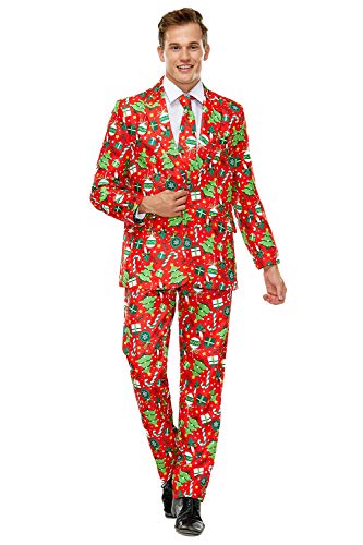 Ugly - Traje de Navidad para hombre en diferentes diseños, divertido disfraz de Navidad, ajuste regular con pantalones y corbata - Multi color - XX-Large