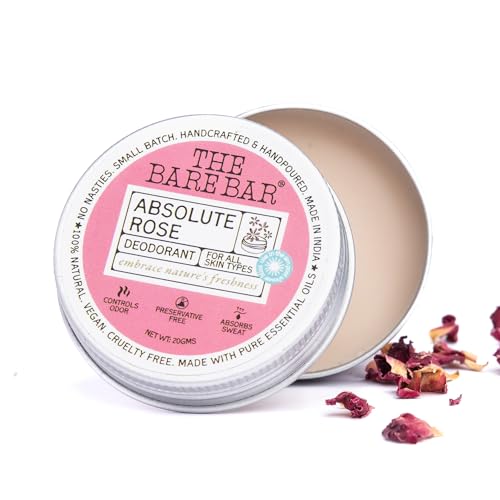 Image of The Bare Bar Absolute Rose Deodorant - 20 gm | Floral Fragrance| Odor & Sweat Control | Natural formula and Chemical free| Good for all skin types | Travel Mini Size Solid Deodorant for Men & Women