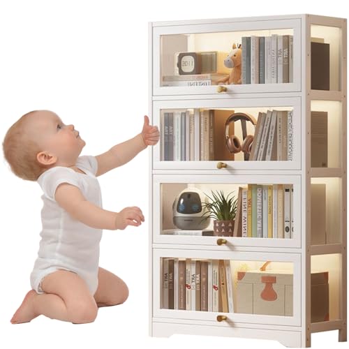 Vitrina de acrílico y bambú, diseño grande de 4 capas, gran capacidad de carga para libros y artículos decorativos, 60 x 33 x 139 cm