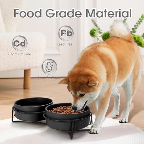 Ceramic Dog and Cat Bowl Set with Stand, 1.7 Cups Dog Food and Water Bowl Suitable for Small and Medium Pets (13.5oz Black) by MultiOutools - Image 3