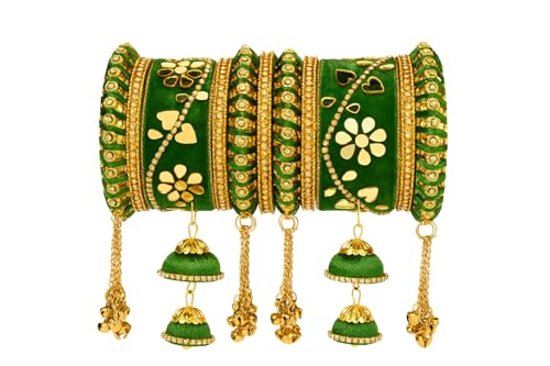 Image of I Jewels Gold Plated Traditional Velvet Matching Embellishments Work & Latkan Detailing Bangles Chuda Bangle Set for Bridal /Women
