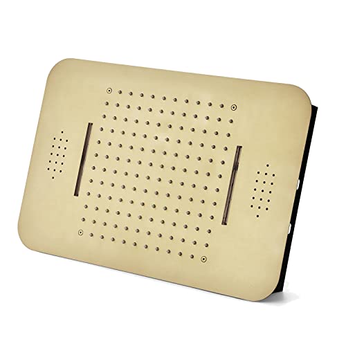 SHUGUANG Pommeau de Douche à LED Musique, Or Brossé 2 Fonctions Tête de Douche Encastrable Acier Inoxydable 64 Couleurs Pommeau de Douche Pluie Economie d'eau Tête Douchette, 58×38cm,Remote Control