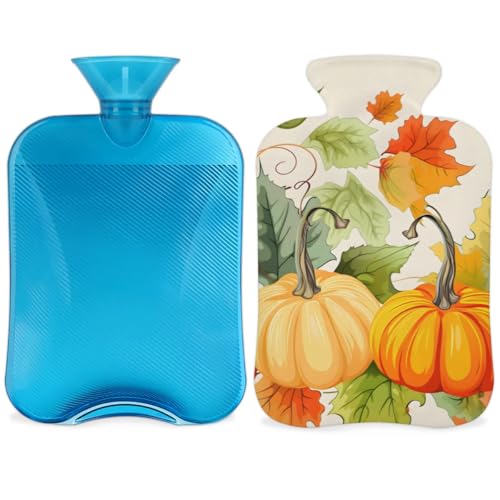 Hot Water Bottle with Soft Cover,2L Cartoon Pumpkin Hot Water Bag for Hot and Cold Compress, Hand Feet Warmer, Rubber Hot or Cold Water Bottle Halloween Christmas Decorations