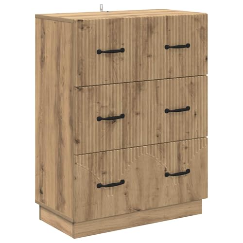 mtlskopl Cómoda de roble Artisan 66 x 34,5 x 87 cm con 3 cajones para salón, oficina y pasillo, diseño moderno
