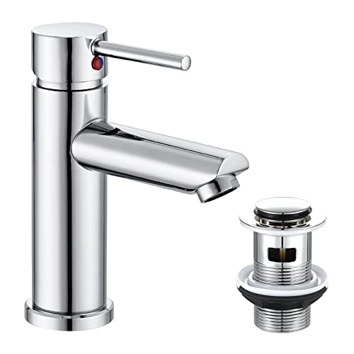 Hapilife Mitigeur de Lavabo Chromé + Bonde de vidage Push Open