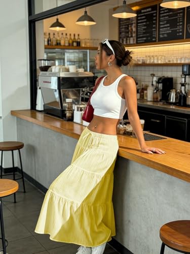 Image of Verdusa Women's Long Maxi Skirt Boho Flowy Flared Ruffle Skirts 2026 Beach Vacation Summer Going Out Outfits