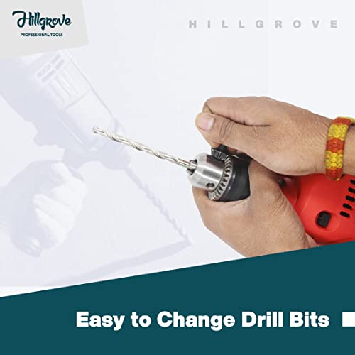 Image of Hillgrove HGCM1014M1 500W Power Drill Machine with 9Pcs All Type Drill Bits for Making Holes in Metal /Wood /Concrete Pistol Grip Drill (10 mm Chuck Size)