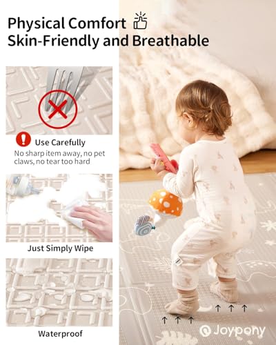 Image of Joypony Baby Play Mat, 47 x 47 Inch Foldable Play Mats for Babies and Toddlers, Waterproof & Anti-Slip Portable Baby Floor Mat for Playpen with Travel Bag.