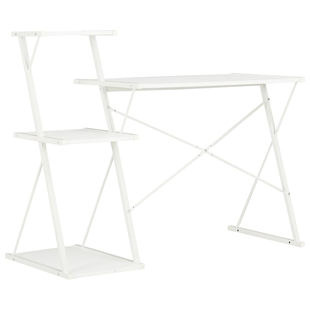 Scrivania moderna con ripiano integrato e spazio di archiviazione, ufficio con scrivania e scaffale, 116 × 50 × 93 cm, stabile con integrato per computer e accessori