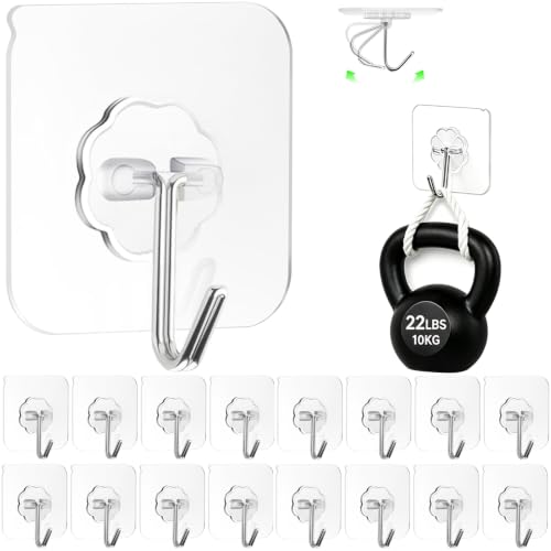 ZESLMG Adhesive Wall Hooks for Hanging, 16 Pack Self Sticky Hook No Damage