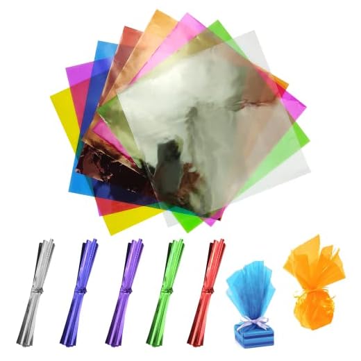 200 hojas de celofán de colores de celofán con 200 bridas en espiral, para vidrios de colores, manualidades y paquetes de caramelos DIY (19,05 x 19,05 cm)