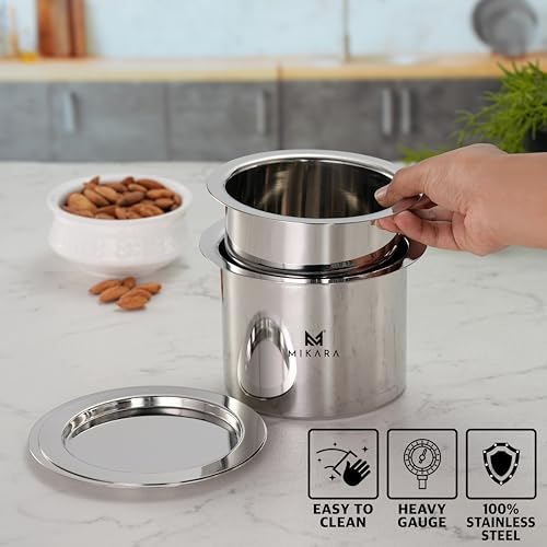 Image of MIKARA Stainless Steel Tope with Lid | Flat Bottom Patila | Heavy Duty Kitchen Cookware | for Gas & Induction Use | Strong, Durable & Multipurpose | Space Saving | 1150ml, 1400ml
