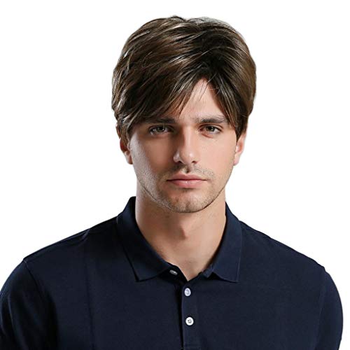 10 Wigs Wig Peruca Natural Sintética Da Parte Lateral Das Perucas Masculinas Retas Curtas Com Franja