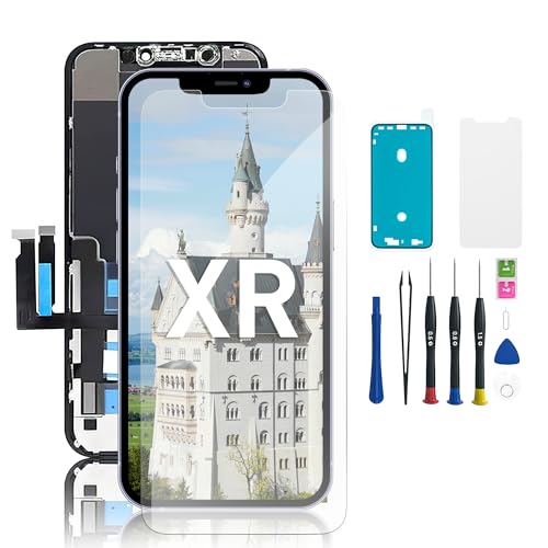 Hoonyer iPhone XR Display Ersatz Set 3D Touch Bildschirm mit Rahmen & Digitizer inkl. Reparatur-Werkzeug wasserdichtem Kleber & gehärtetem Displayschutz für iPhone XR (6 1 Zoll)