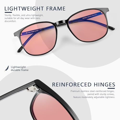 Image of Fluorescent-41 Pink Tinted Blue Light Blocking Glasses for Migraine, Light Sensitivity, Photophobia JF5002