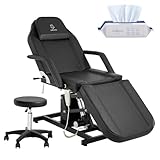 LUXMARS Tattoo Chair Facial Chair Electric Height Adjustable Lash Bed Electric Adjustable Angle Lash Bed with Hydraulic Stool Equipment for Eyelash Extensions Massage Chair - Black