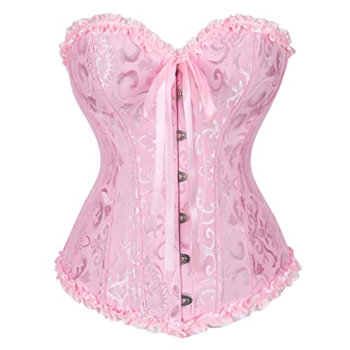 Pink Corset Top Overbust Victorian Corset Womens Corsets and Bustiers Lace up Floral 3XL