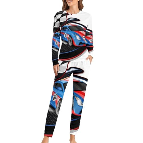 Pyjama femme voiture de sport de course sleepwear t-shirt pantalon