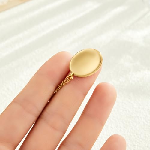 Chunky Gold Circle Necklace Non Tarnish Gold Stainless Steel Necklace Waterproof Statement Worry Stone Pendant for Women3