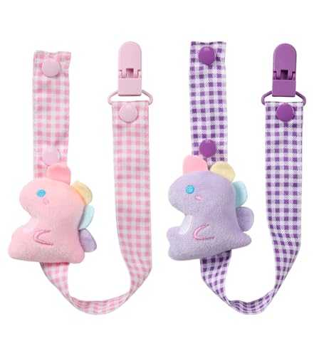 Image of CutiePlusU Pacifier Clip Big Size Anyard Holder Clips 2 Pack Pink Purple