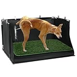 MABOZOO Dog Pee Pad Holder with Artificial Grass, 33.8 * 24 * 17.7 in Foldable Indoor Dog Potty Tray with Hemmed Edge, No Spill Pee Pad Holder Tray Puppy Litter Box for Dogs