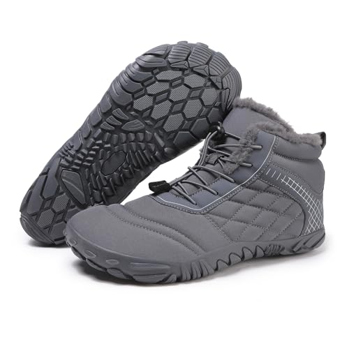 Image of Hike Winter Footwear Barefoot Boots Mens Womens, Waterproof Winter Snow Boots, Warm Ankle Booties, Wide Toe Barefoot Hiking Boots, Non-Slip Zero Drop Sole Hike Shoes for Hiking Walking Outdoor