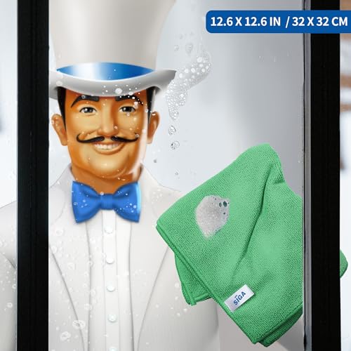 MR.SIGA Paños de Limpieza de Microfibra, Toallas de Microfibra Multiusos, Paños de Limpieza Sin Manchas, Paquete de 12, Verde, Tamaño 32 x 32 cm(12.6 x 12.6 Inch) - imagen 2