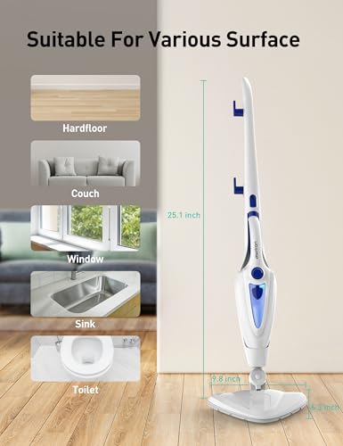 12-in-1 Steam Mop, Fast 15-Sec Heat-Up, 1500W Detachable Handheld Steam Cleaner with 2 Dirt Grip Pads, Removes 99.99% Stubborn Stains for Hardwood Floors, Clothes, Windows, Tiles, Furniture, White