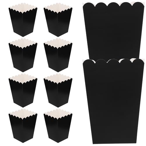 Beavorty 50 Cajas de Palomitas de Maíz Negras, Cajas de Papel Plegables para Snacks y Dulces, Contenedores Resistentes Grasa para Fiestas, Bodas y Cine, Paquete para 50 Unidades