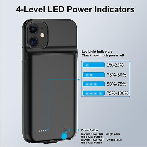 Funda de batería para iPhone 11 carcasa de carga extendida portátil de 7000 mAh 4