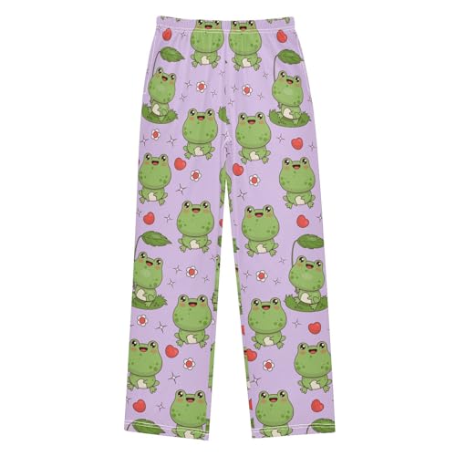 Cute Frogs Purple Boys Pants for Kids Jogger Pants with Pockets S-XL