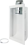 Deflect-O Dryer Venting Box 4" WHT | Includes recessed dryer vent box, crimped oval-to-4-inch round adapter, adjustable metal clamp and mounting straps