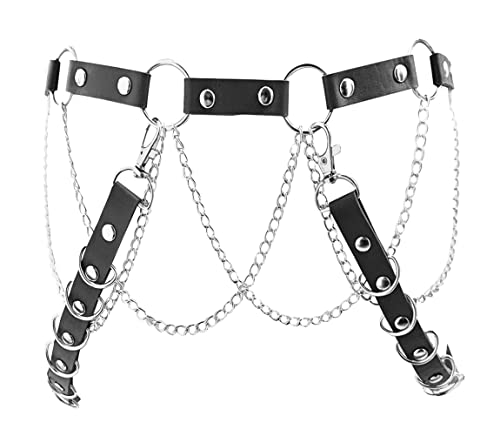Women's Gothic Body Chain Belt Leather Punk Waist with O-ring Metal Tassel Adjustable Buckles(Black4), B09fg4r1z5