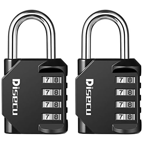Disecu 4 Digit Combination Lock Outdoor Waterproof Padlock for School Gym Locker, Sports Locker, Hasp Storage, Fence, Gate, Case, Toolbox (Black, 2 Pack) Cover