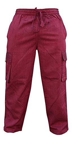SHOPOHOLIC FASHION Homme Côté Poche Lumière Coton Boho Hippie Pantalon - Bordeaux, M