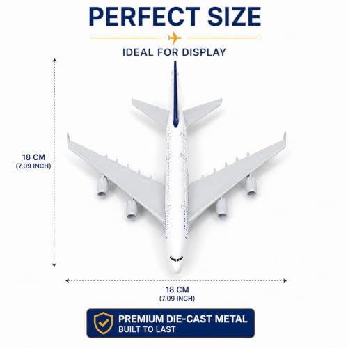 Image of Lufthansa Airbus A380-800 Die-Cast Metal Airplane Model with Display Stand | 18 cm Aircraft Collectible | Desktop Office Decor | Aviation Gift for Kids & Adults | Scale Model Plane
