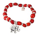 Handmade Elephant Charm Stretchy & Easy to Wear Bracelet for Women|Symbol of Strength and Good Fortune|w/Peruvian Huayruro Seed Beads Meaningful Gifts for Mom, Daughter, Sister, Girlfriend (6.5” - 7.5”)