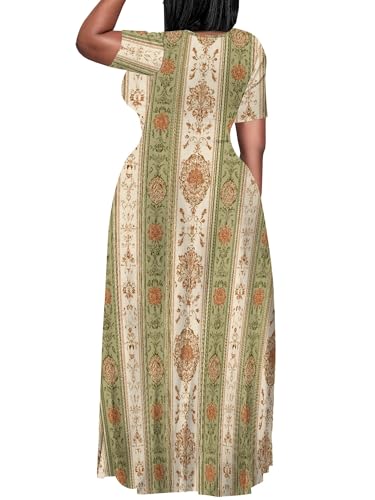Image of PinkPatty Plus Size Maxi Dress for Curvy Women Crew Neck Long Sleeves Casual Dress Vacation Sundresses with Pockets