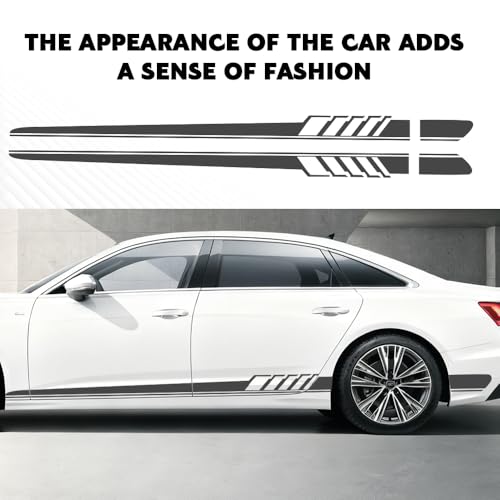 Image of 2PCS Car Side Skirt Decals, Auto Body Large Stickers, Waterproof PVC Racing Long Stripes Personalized Stickers, Car Stripe Stickers Decor Racing Accessories for Cars Trucks SUVs (Dark Gray)